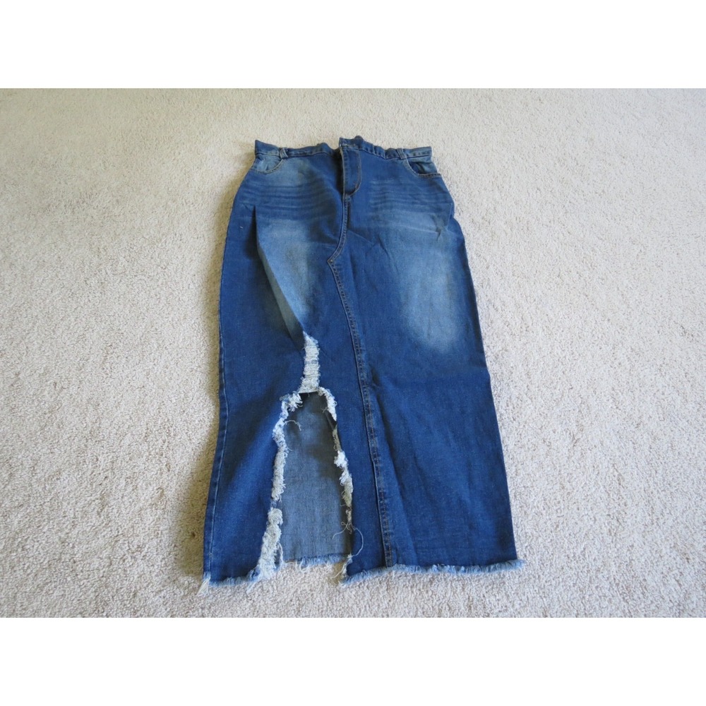 Falmer Heritage Ripped Jean Denim Skirt Large NWT Blue Maxi Distressed